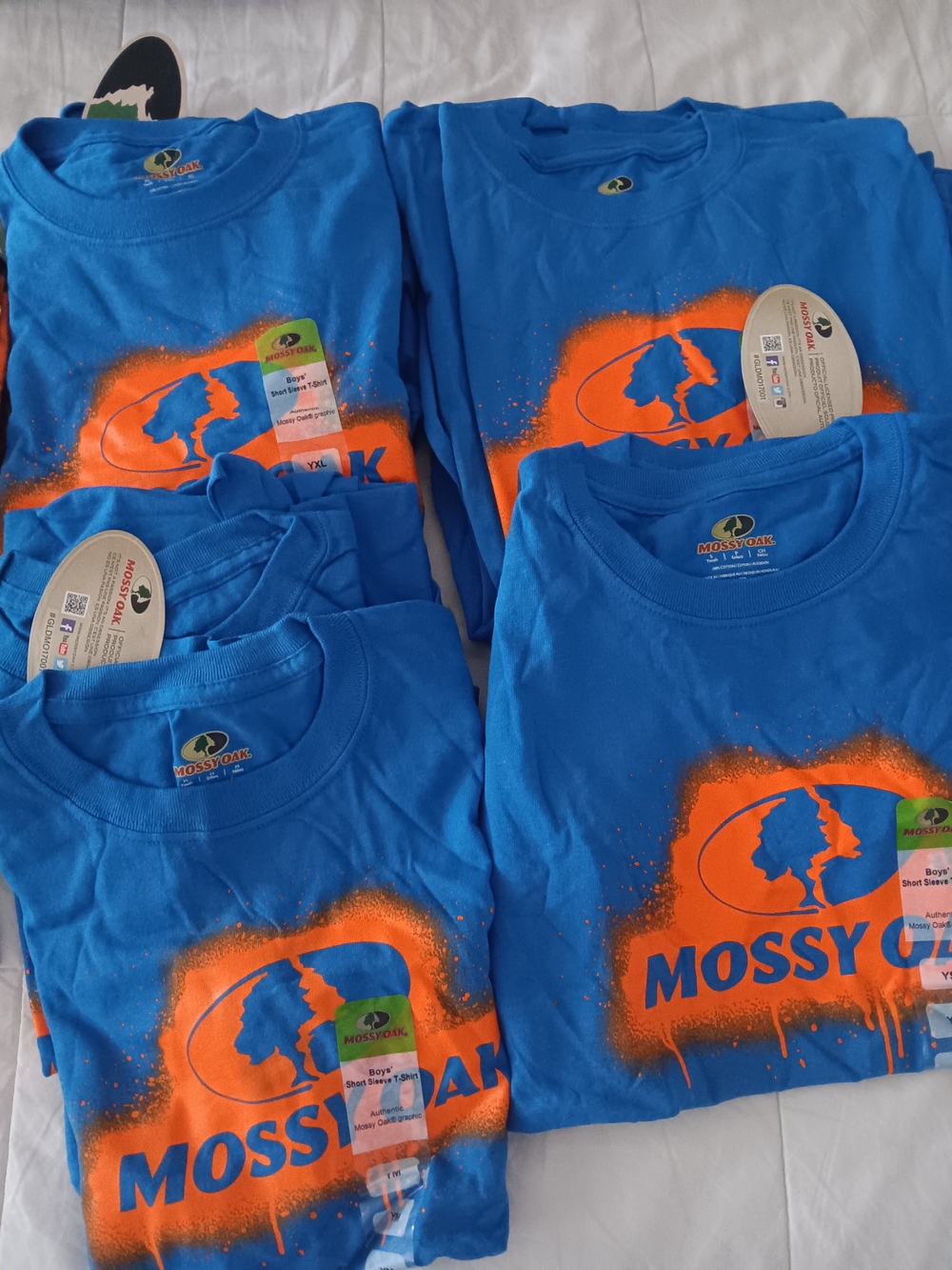 Mossy Oak Kids' Electric Blue Short Sleeve Logo Tee with Orange Print Bulk Deal